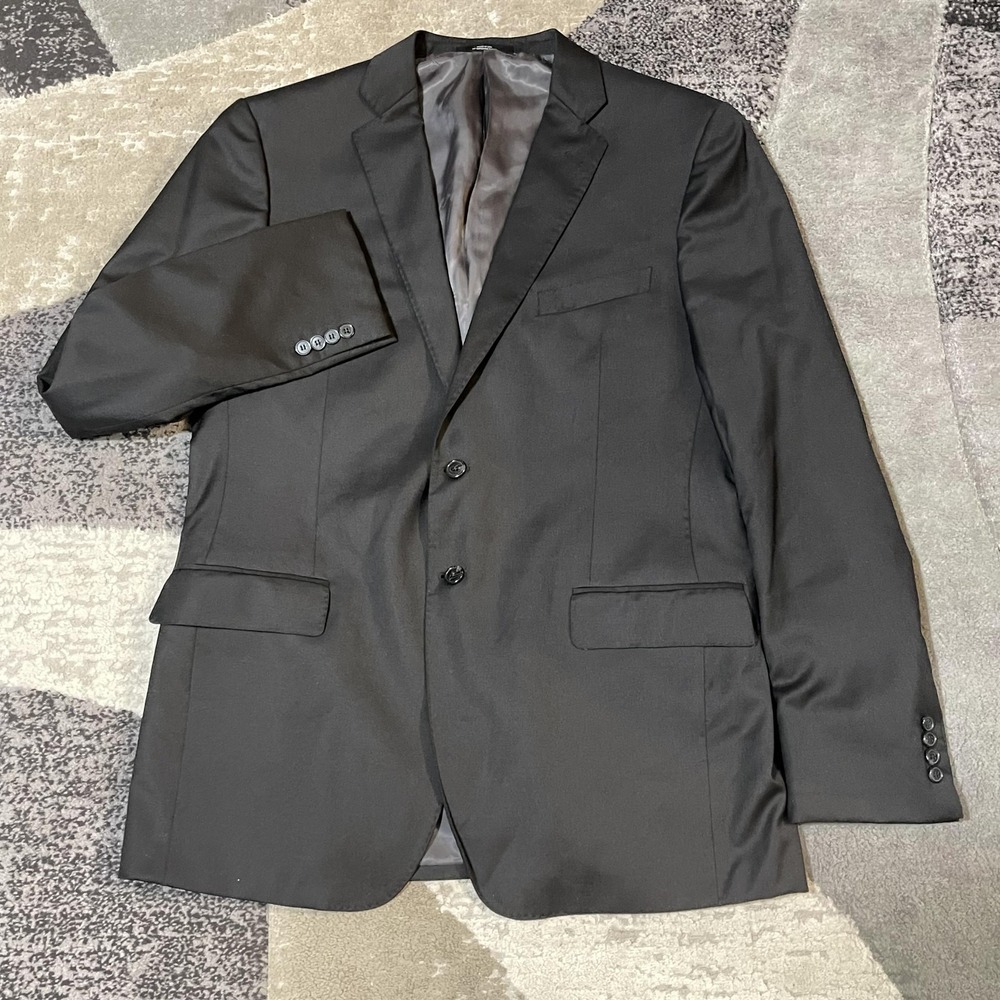 Loro Piana Fabric Suit Jacket Men 44L Black Wool 2 Button‎ Blazer Super 120s USA